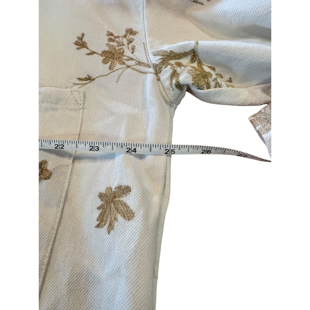 Zara denim jacket jean shirt white metallic floral embroidery medium NWT - Picture 8 of 11